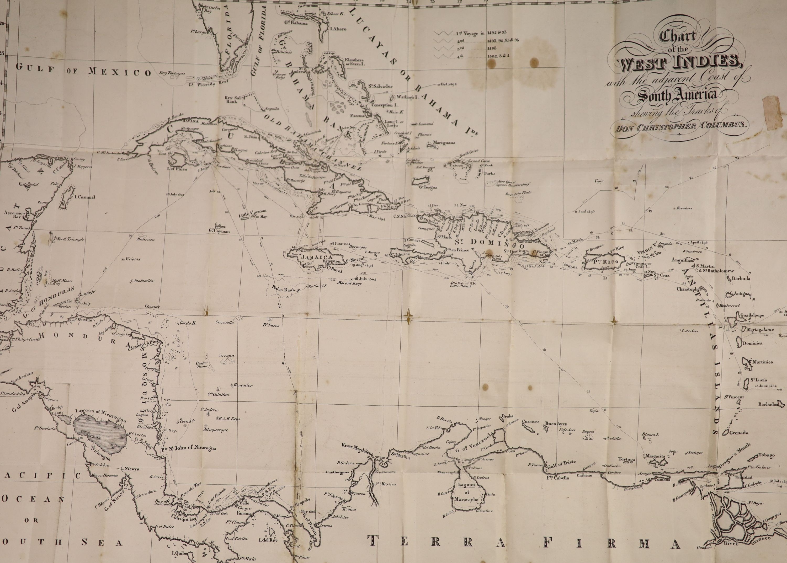 Irving, Washington - A History of the Life and Voyages of Christopher Columbus, 4 vols, 16mo, calf, with 2 folding maps, Baudry, Paris, 1828
